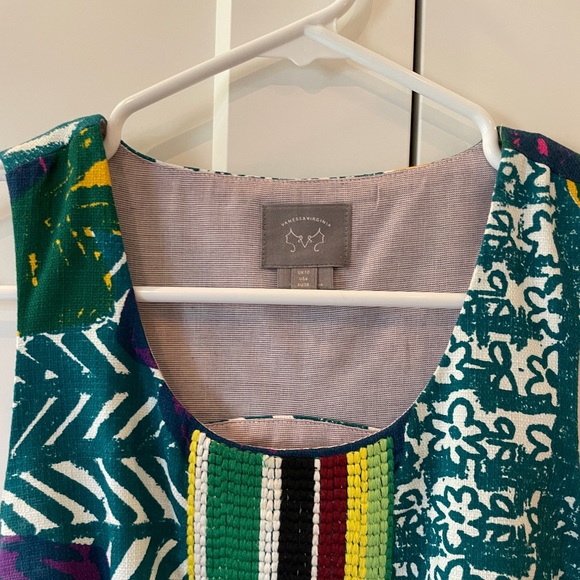 Anthropologie Teal Multi Graphic Hibiscus Shift Dress - Picture 2 of 5